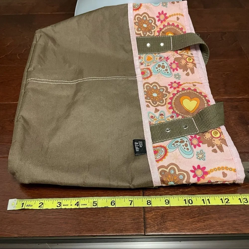 Ellie & Luke Diaper Bag Pink and Khaki Flowers and Hearts